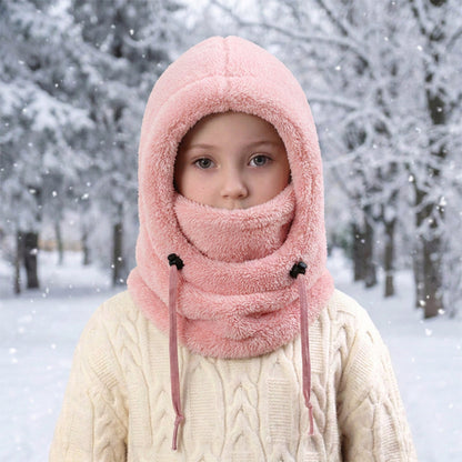 ❄️ Kids 3-in-1 Plush Winter Hood – Hat, Face Cover & Neck Warmer