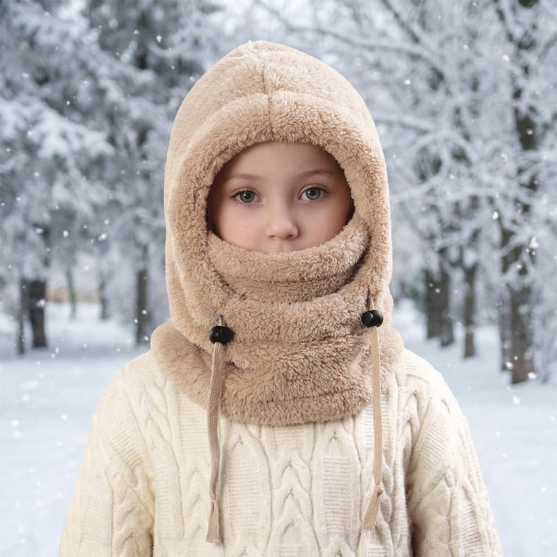 ❄️ Kids 3-in-1 Plush Winter Hood – Hat, Face Cover & Neck Warmer