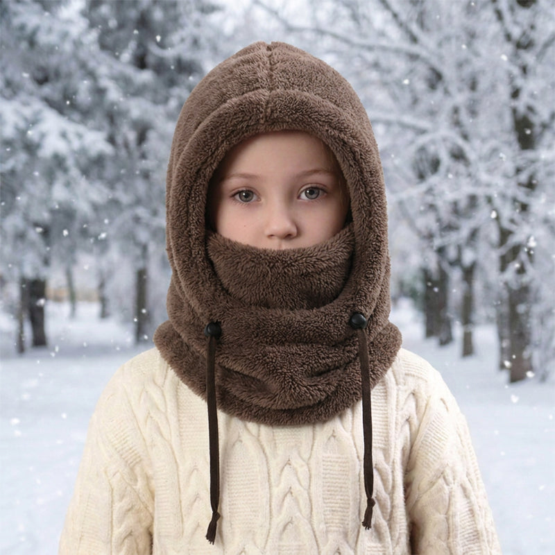 ❄️ Kids 3-in-1 Plush Winter Hood – Hat, Face Cover & Neck Warmer